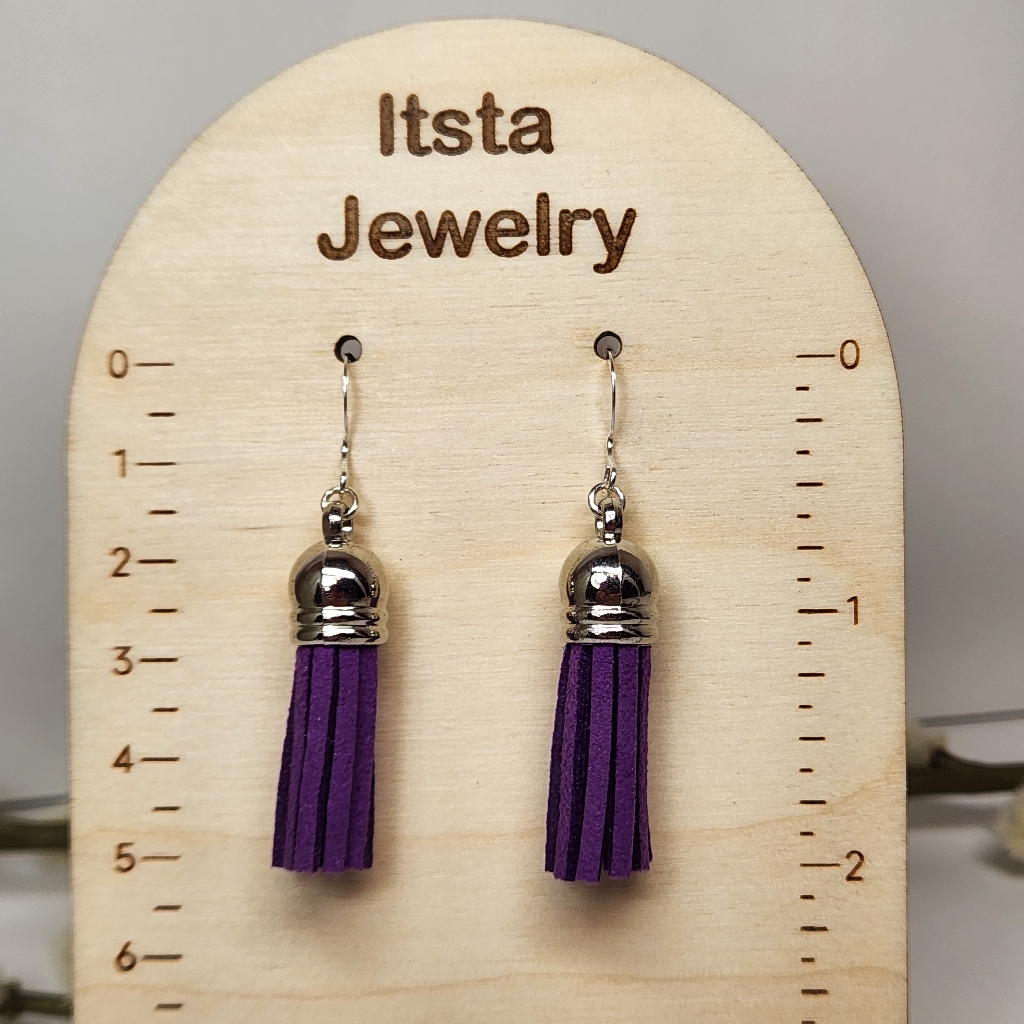 Tassel Earrings On Sterling Silver French Earwires Drop Dangle Purple